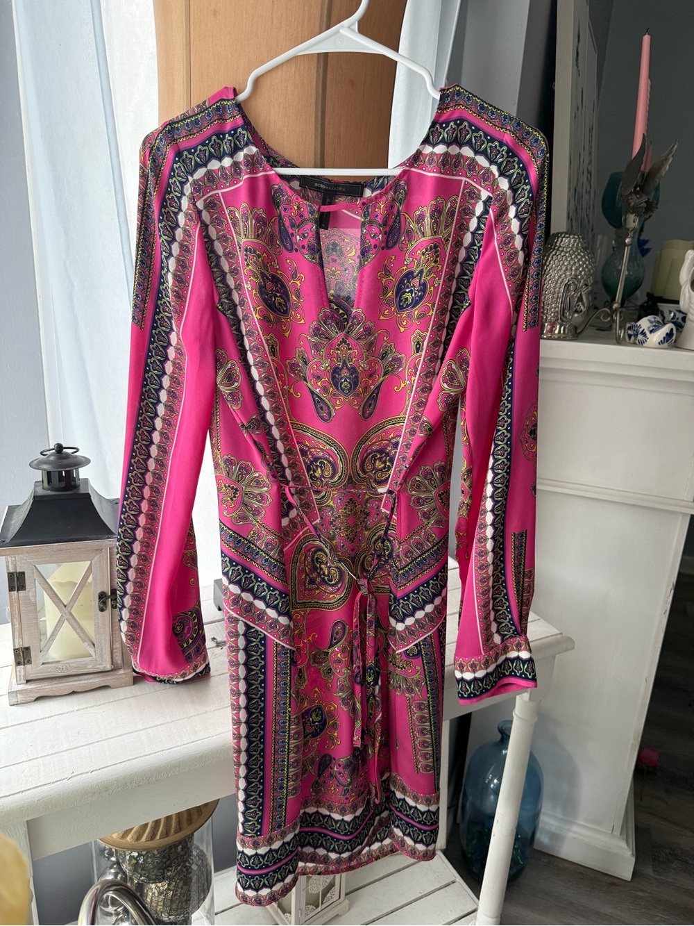 BCBGMaxAzria Pink Paisley “Freya” Long-Sleeve Tie-Waist Dress